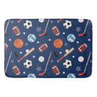 Kids Sports Equipment Pattern on Blue Bathroom