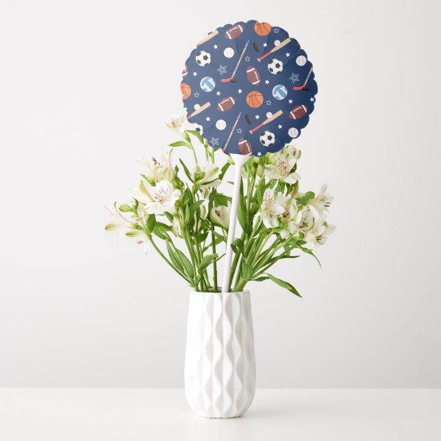 Kids Sports Equipment Pattern on Blue Birthday Balloon (Vase)