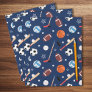 Kids Sports Equipment Pattern on Blue School Pocket Folder