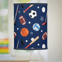 Kids Sports Equipment Pattern on Blue Table Lamp