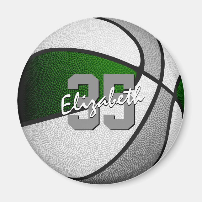 kids sports green gray team colors basketball magnet (Front)