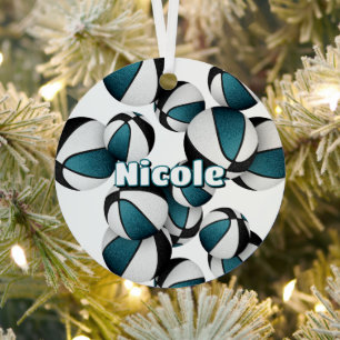 kids sports keepsakes teal black basketballs metal ornament
