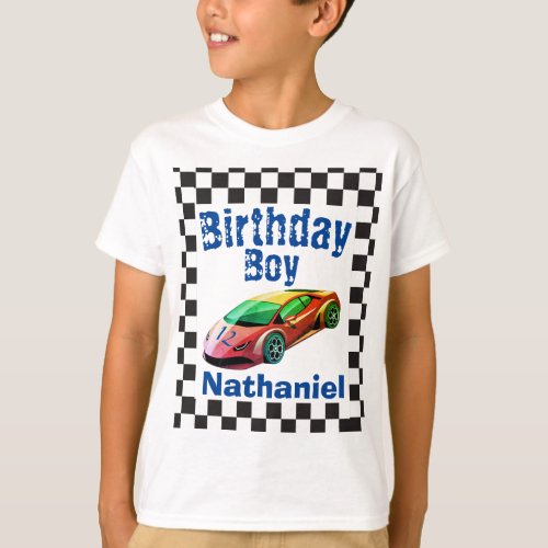 Kids Sports Race Car Birthday Custom Name T_Shirt