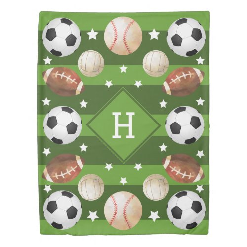 Kids Sports Soccer Football Monogram Duvet Cover
