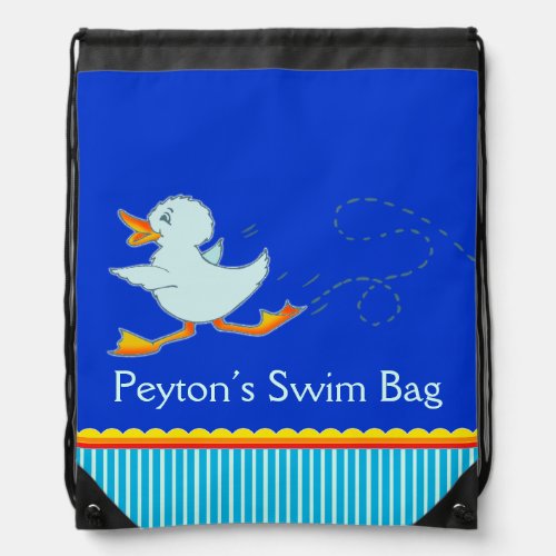 Kids sports swim blue named drawstring bag