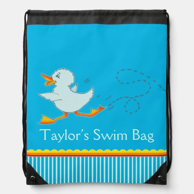 Kids sports swim blue named drawstring bag (Front)