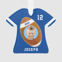 Kids Sporty Blue Photo Football Jersey Ornament