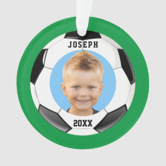 Kids Sporty Green Photo Soccer Ornament