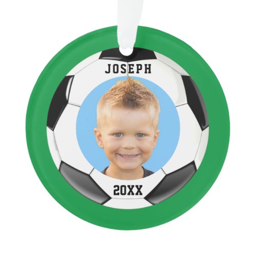 Kids Sporty Green Photo Soccer Ornament