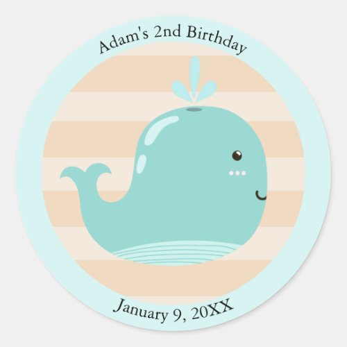 Kids Spouting Whale Under the Sea Birthday Classic Round Sticker