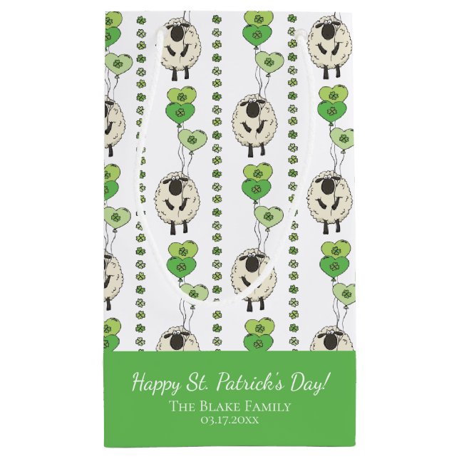 Kids St. Patrick’s Day Sheep & Shamrocks Pattern Small Gift Bag (Back)