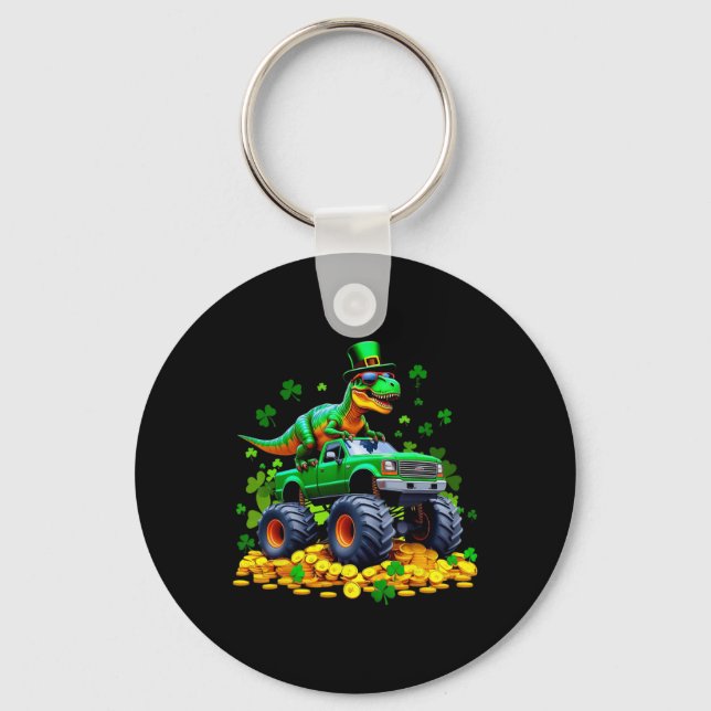 Kids St Patricks Day 2026 - Dinosaur Riding Monste Keychain (Front)