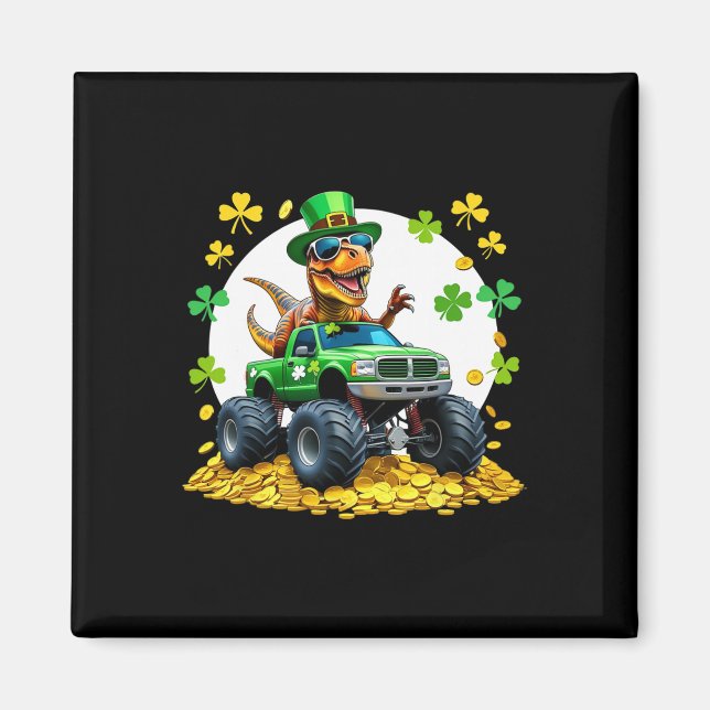 Kids St Patricks Day 2026 - Dinosaur Riding Monste Magnet (Front)