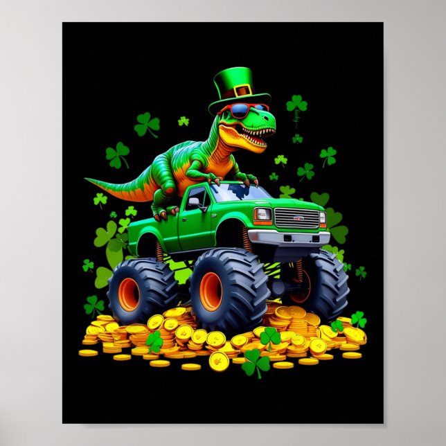 Kids St Patricks Day 2026 - Dinosaur Riding Monste Poster (Front)