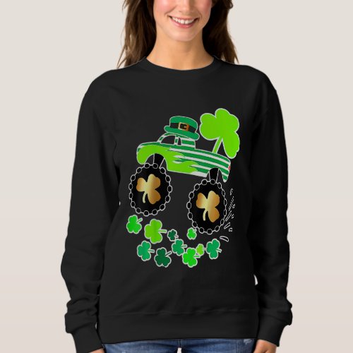 Kids St Patricks Day Boys Monster Truck Funny Lepr Sweatshirt