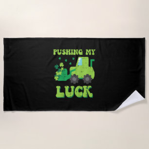 Kids St Patricks Day Bulldozer Pushing My Luck Sai Beach Towel