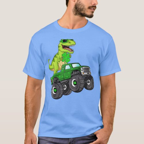 Kids St Patricks Day  Rex Riding Monster ruck Dino T_Shirt