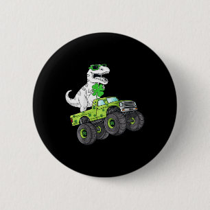 Kids St Patricks Day T Rex Riding Monster Truck Di Button