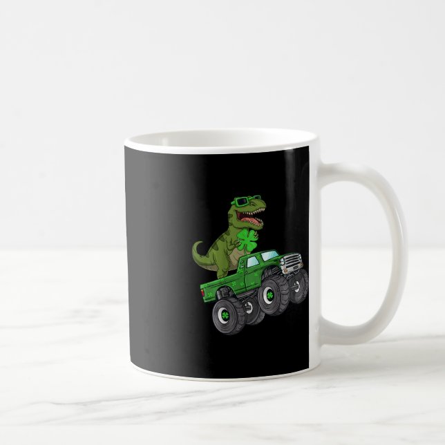 Kids St Patricks Day T Rex Riding Monster Truck To Coffee Mug (Right)