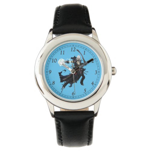 Kids Stainless Steel Black Leather Strap Watch