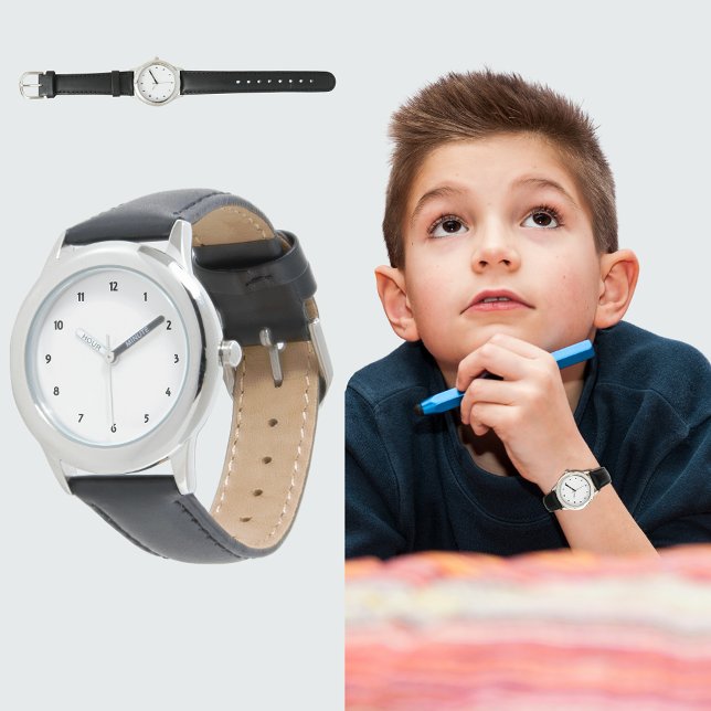 Kids Stainless Steel Black Leather Strap Watch (Kids Stainless Steel Black Leather Strap Watch)