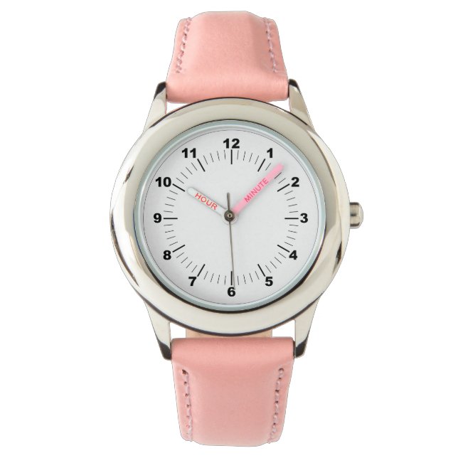 Kid's Stainless Steel Pink Leather Strap Watch (Front)