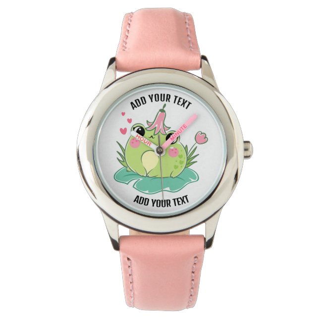 Kid's Stainless Steel Red Leather Strap Watch (Front)