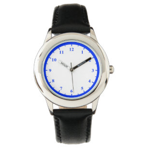 Kid's Stainless Steel Watch Black Leather Strap