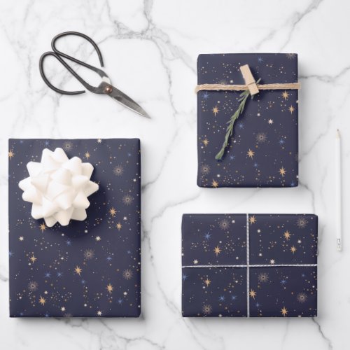 Kids Starry Night Sky Stars in Space Multicolor Wrapping Paper Sheets