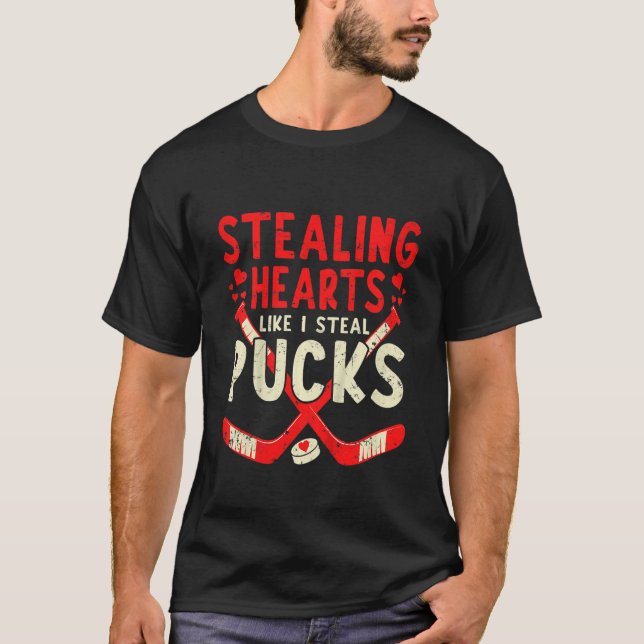 Kids Stealing Heart Like I Steal Pucks Valentines  T-Shirt (Front)