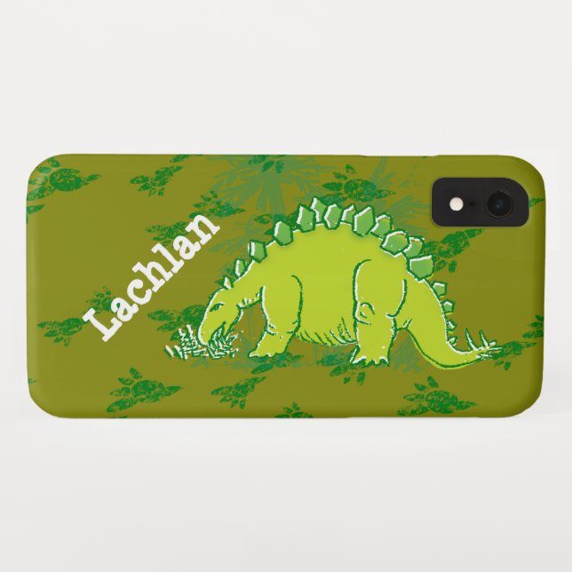 Kids stegosaurus green custom name Case-Mate iPhone case (Back (Horizontal))