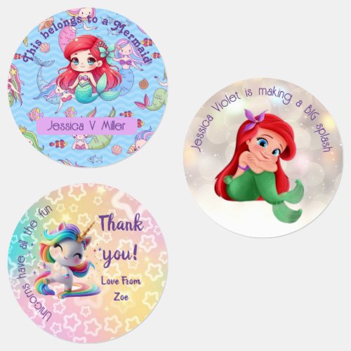 Kids Stickers  Labels _ Mermaid and Unicorn Theme