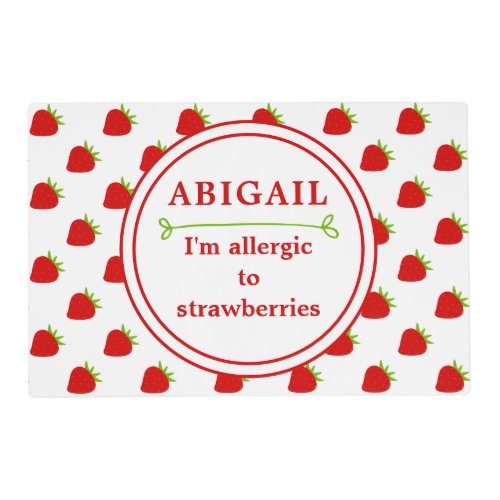 Kids Strawberry Allergy Alert  Placemat
