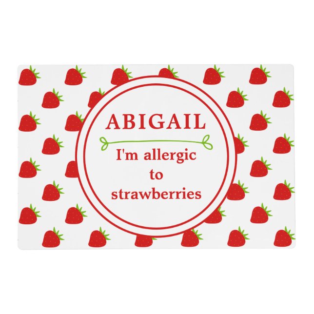 Kids Strawberry Allergy Alert  Placemat (Front)