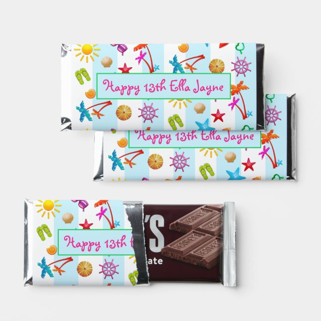 Kids Summer Birthday Party Chocolate Bar Favors (Front)