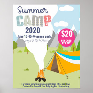 kids summer camp flyer, school camping out Flyer Poster