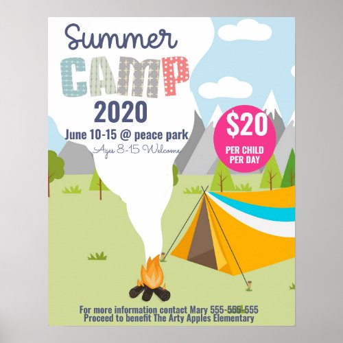 kids summer camp flyer school camping out Flyer Poster