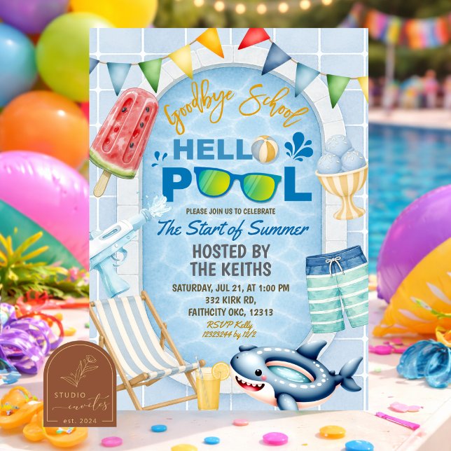 Kid's Summer Hello Pool Goodbye School Party Invitation (Creator Uploaded)