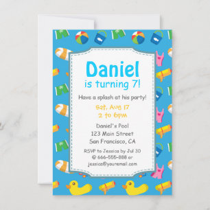 Kids Summer Splash Birthday Pool Party Invitation