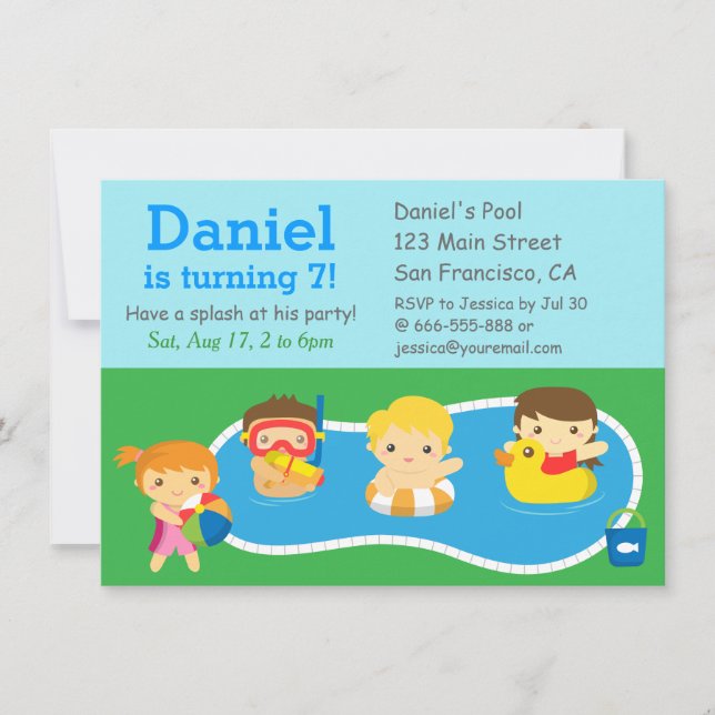 Kids Summer Splash Birthday Pool Party Invitation (Front)