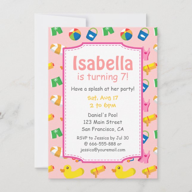 Kids Summer Splash Birthday Pool Party Invitation (Front)