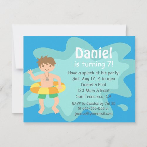 Kids Summer Splash Birthday Pool Party Invitation