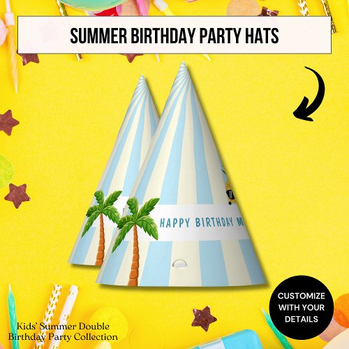 Kids Summer Theme Double Birthday Celebration  Party Hat