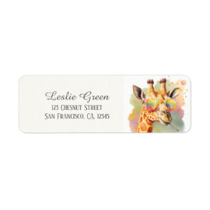 Kids Summer Watercolor Giraffe Sunglasses  Label