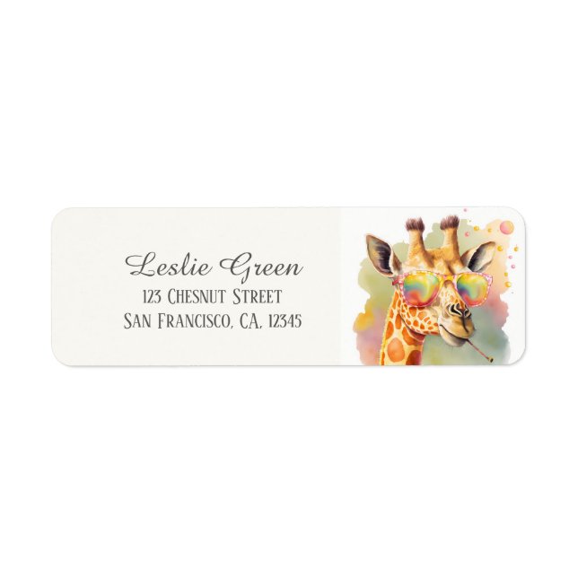 Kids Summer Watercolor Giraffe Sunglasses  Label (Front)
