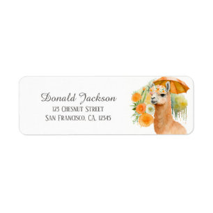 Kids Summer Watercolor Llama with Umbrella Label