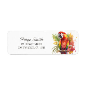 Kids Summer Watercolor Parrot Return address  Label