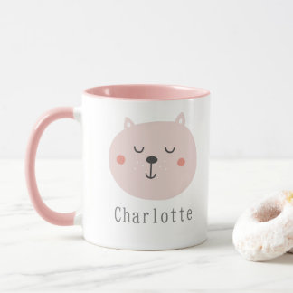 Kids super cute two tone Pink Kitten Custom Name   Mug