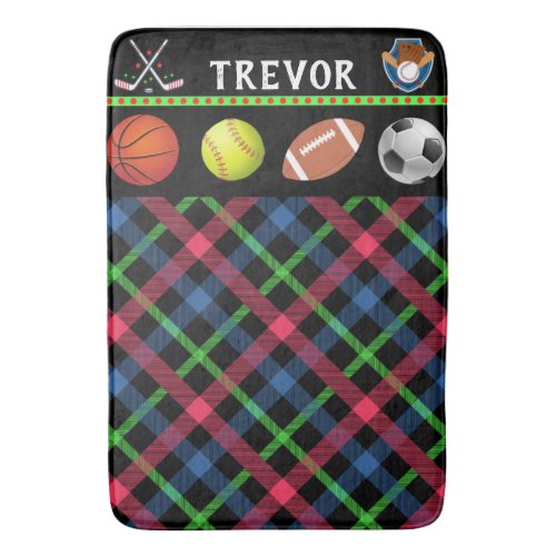 Kids Super Sports Tartan Personalized   Bath Mat