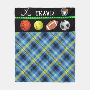 Kids Super Sports Tartan Personalized  Fleece Blan Blanket